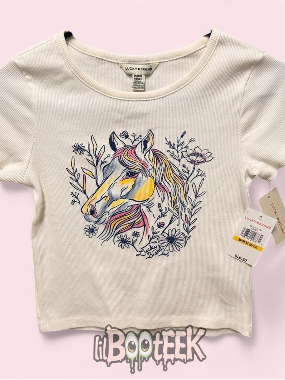 Lucky Brand Cream Tee with Multicolor Horse Graphic